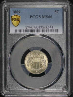 Obverse of this 1869 Shield Nickel PCGS MS-66