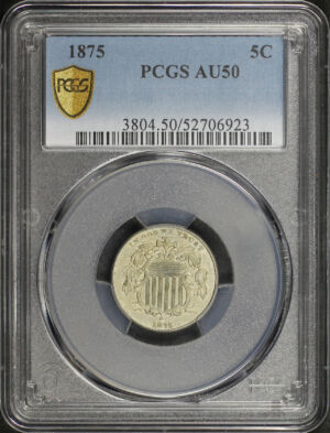 Obverse of this 1875 Shield Nickel PCGS AU-50