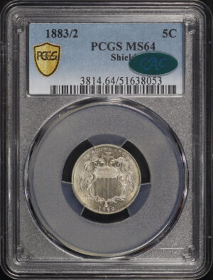 Obverse of this 1883/2 Shield Nickel PCGS MS-64 CAC