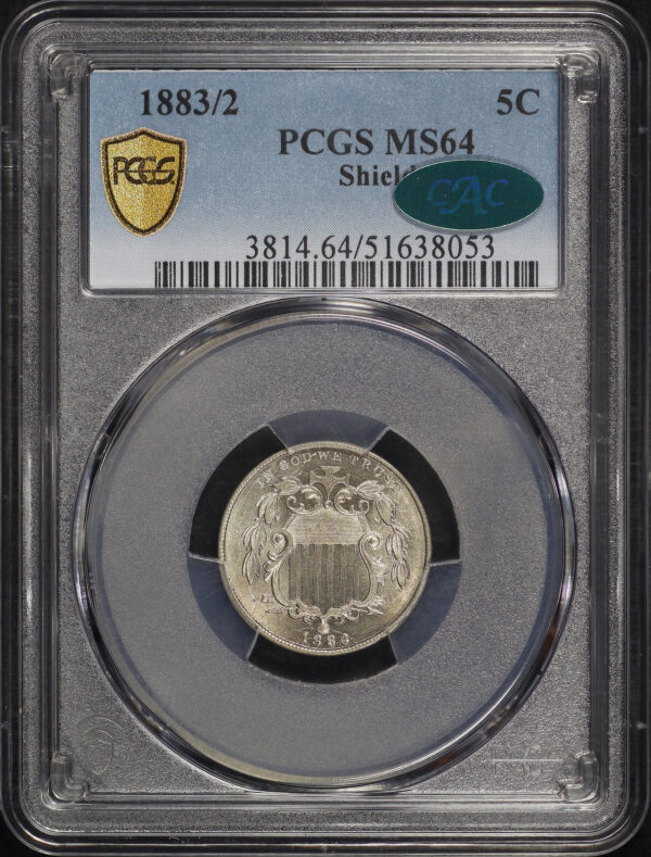 Obverse of this 1883/2 Shield Nickel PCGS MS-64 CAC