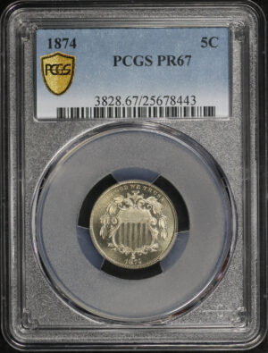 Obverse of this 1874 Shield Nickel PCGS PR-67