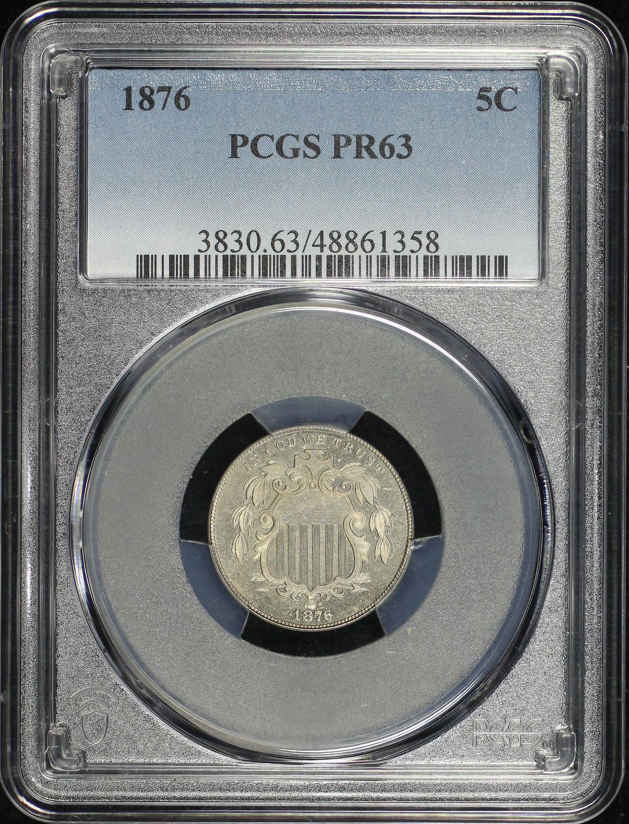 Obverse of this 1876 Shield Nickel PCGS PR-63