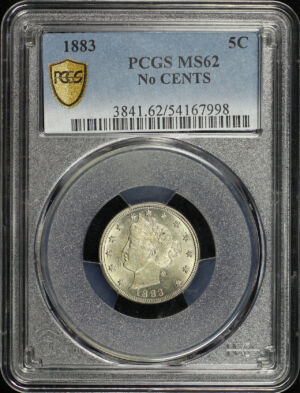 Obverse of this 1883 Liberty Nickel No CENTS PCGS MS-62