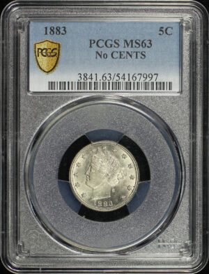 Obverse of this 1883 Liberty Nickel No CENTS PCGS MS-63