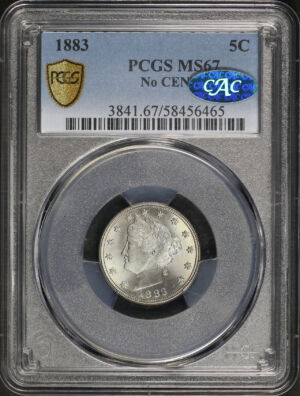 Obverse of this 1883 Liberty Nickel No CENTS PCGS MS-67 CAC