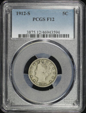 Obverse of this 1912-S Liberty Nickel PCGS F-12