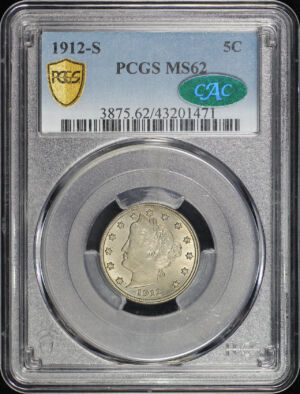 Obverse of this 1912-S Liberty Nickel PCGS MS-62 CAC