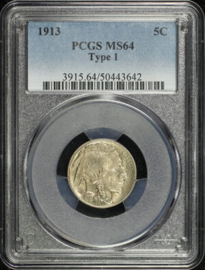 Obverse of this 1913 Buffalo Nickel Type 1 PCGS MS-64