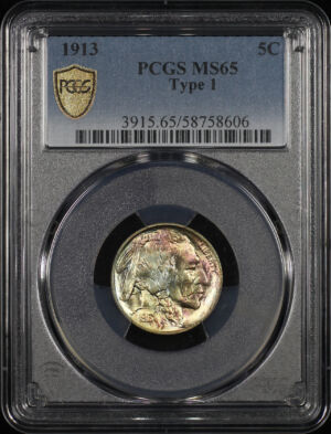 Obverse of this 1913 Buffalo Nickel Type 1 PCGS MS-65