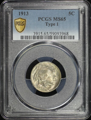 Obverse of this 1913 Buffalo Nickel Type 1 PCGS MS-65