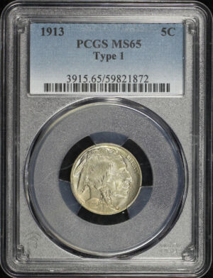 Obverse of this 1913 Buffalo Nickel Type 1 PCGS MS-65