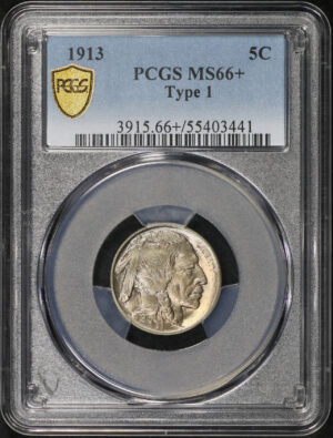 Obverse of this 1913 Buffalo Nickel Type 1 PCGS MS-66+