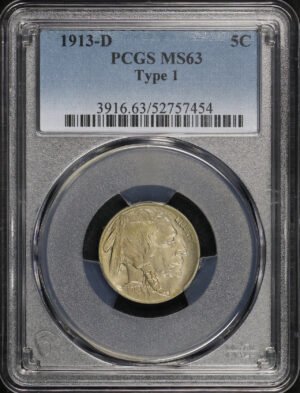 Obverse of this 1913-D Buffalo Nickel Type 1 PCGS MS-63