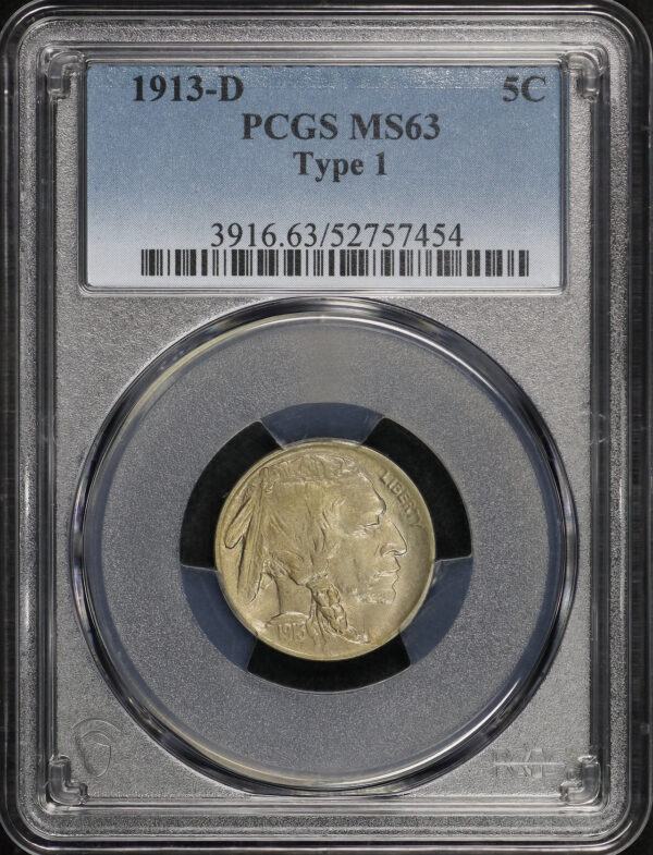 Obverse of this 1913-D Buffalo Nickel Type 1 PCGS MS-63