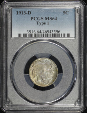 Obverse of this 1913-D Buffalo Nickel Type 1 PCGS MS-64