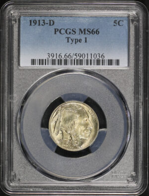 Obverse of this 1913-D Buffalo Nickel Type 1 PCGS MS-66