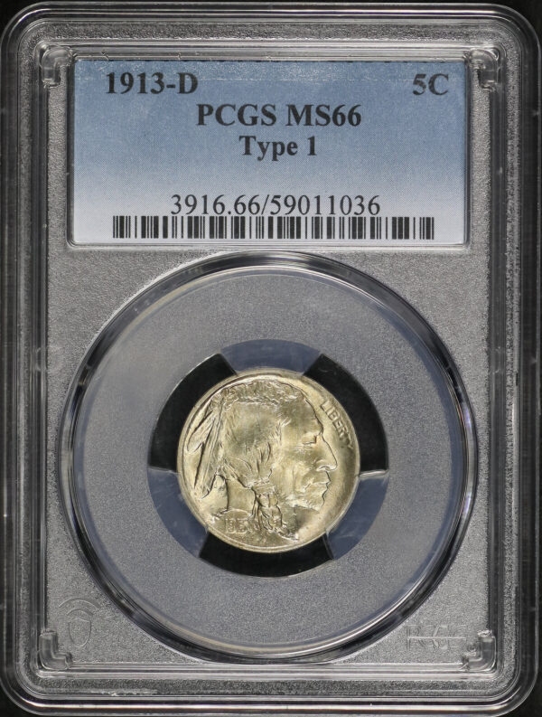 Obverse of this 1913-D Buffalo Nickel Type 1 PCGS MS-66