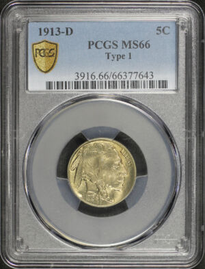Obverse of this 1913-D Buffalo Nickel Type 1 PCGS MS-66