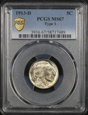 Obverse of this 1913-D Buffalo Nickel Type 1 PCGS MS-67