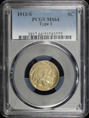 Obverse of this 1913-S Buffalo Nickel Type 1 PCGS MS-64