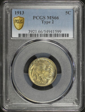 Obverse of this 1913 Buffalo Nickel Type 2 PCGS MS-66
