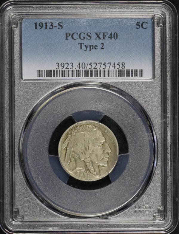 Obverse of this 1913-S Buffalo Nickel Type 2 PCGS XF-40