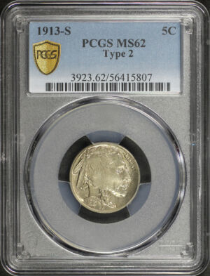 Obverse of this 1913-S Buffalo Nickel Type 2 PCGS MS-62