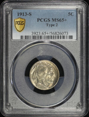 Obverse of this 1913-S Buffalo Nickel Type 2 PCGS MS-65+