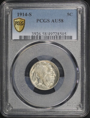 Obverse of this 1914-S Buffalo Nickel PCGS AU-58