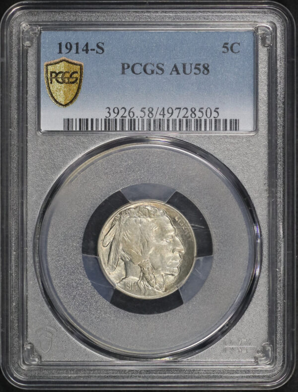Obverse of this 1914-S Buffalo Nickel PCGS AU-58