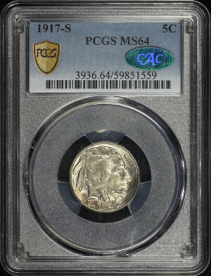 Obverse of this 1917-S Buffalo Nickel PCGS MS-64 CAC