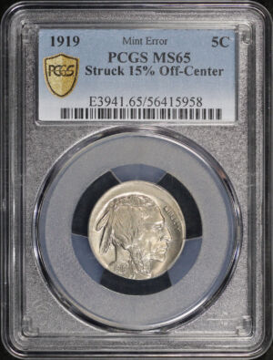 Obverse of this 1919 Buffalo Nickel PCGS MS-65 Mint Error Struck 15% Off-Center