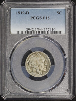Obverse of this 1919-D Buffalo Nickel PCGS F-15