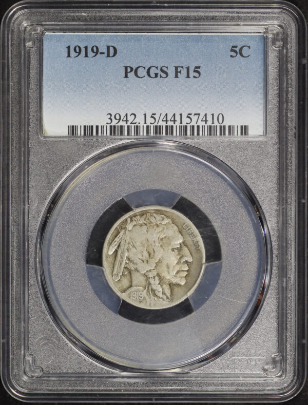 Obverse of this 1919-D Buffalo Nickel PCGS F-15
