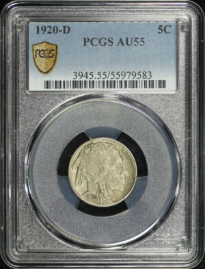 Obverse of this 1920-D Buffalo Nickel PCGS AU-55