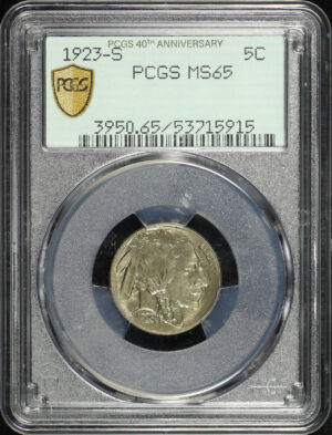 Obverse of this 1923-S Buffalo Nickel PCGS MS-65 40th Anniversary Old Green Holder