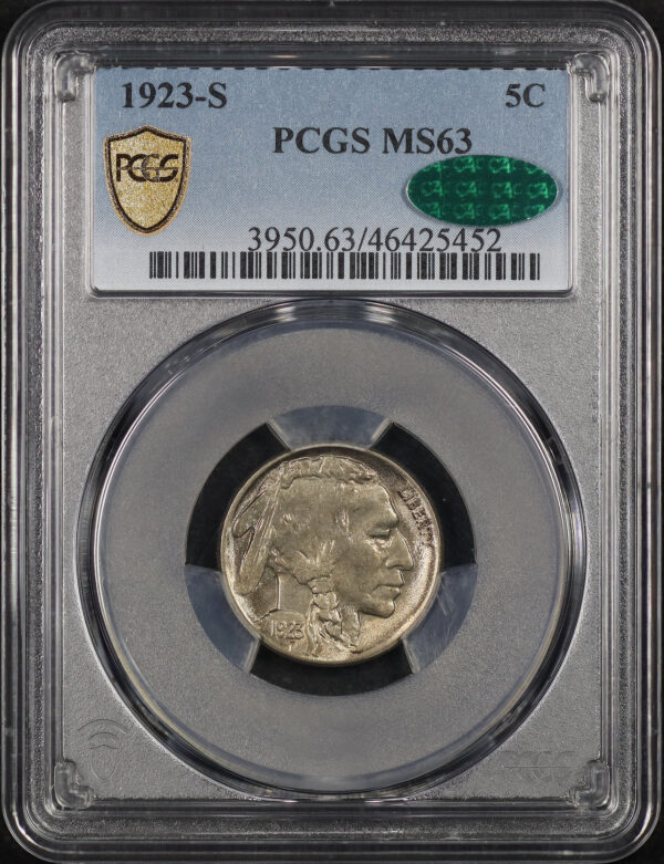Obverse of this 1923-S Buffalo Nickel PCGS MS-63 CAC