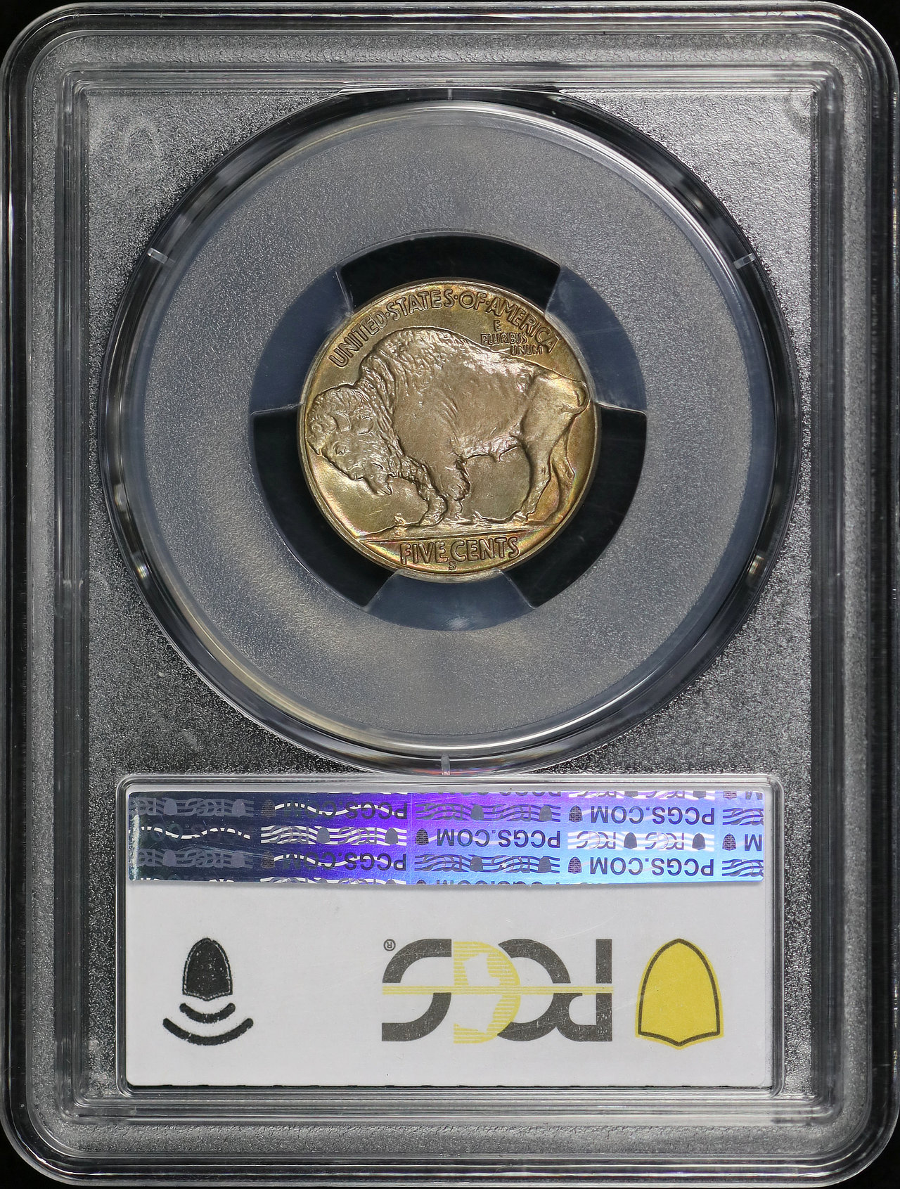Reverse of this 1924-S Buffalo Nickel PCGS MS-66 Rainbow Toning