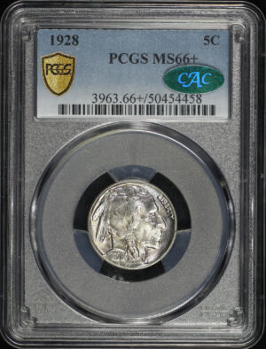 Obverse of this 1928 Buffalo Nickel PCGS MS-66+ CAC