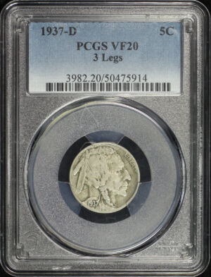 Obverse of this 1937-D Buffalo Nickel 3 Legs PCGS VF-20