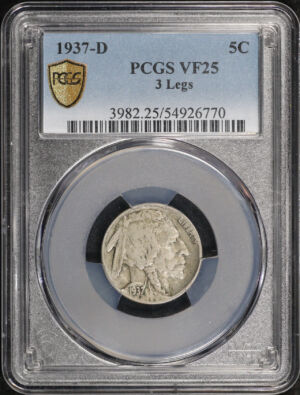 Obverse of this 1937-D Buffalo Nickel 3 Legs PCGS VF-25
