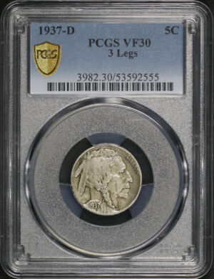 Obverse of this 1937-D Buffalo Nickel 3 Legs PCGS VF-30