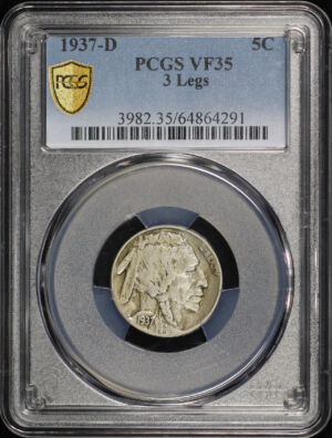 Obverse of this 1937-D Buffalo Nickel 3 Legs PCGS VF-35