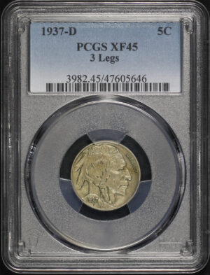 Obverse of this 1937-D Buffalo Nickel 3 Legs PCGS XF-45