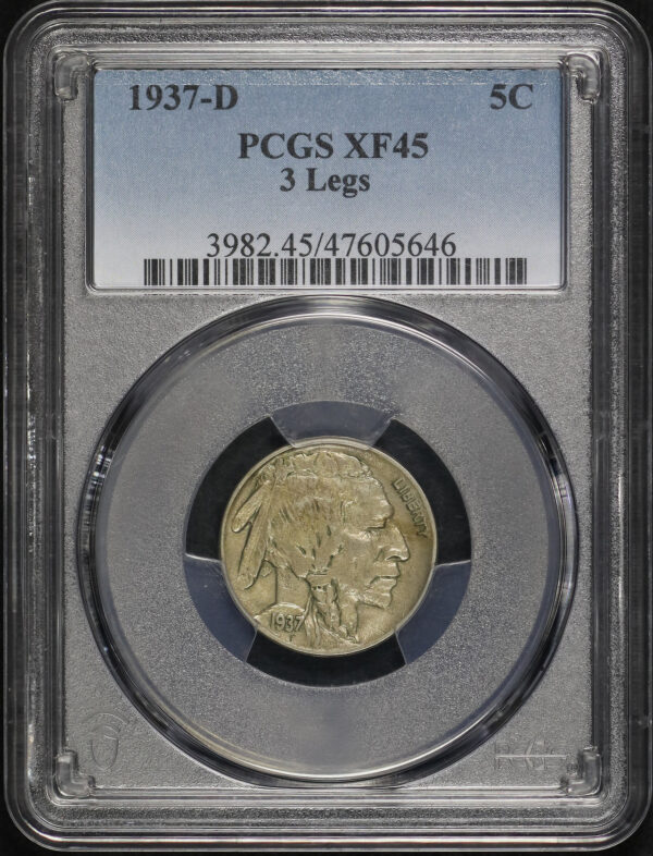 Obverse of this 1937-D Buffalo Nickel 3 Legs PCGS XF-45