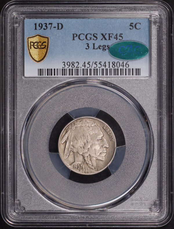Obverse of this 1937-D Buffalo Nickel 3 Legs PCGS XF-45 CAC