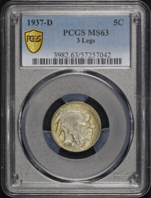 Obverse of this 1937-D Buffalo Nickel 3 Legs PCGS MS-63 Smokey Pastel Toning