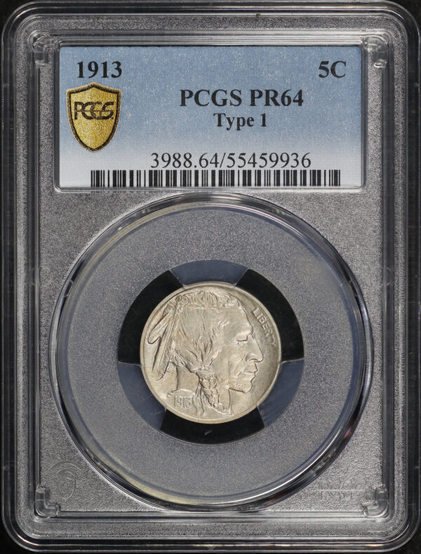 Obverse of this 1913 Buffalo Nickel Type 1 PCGS PR-64