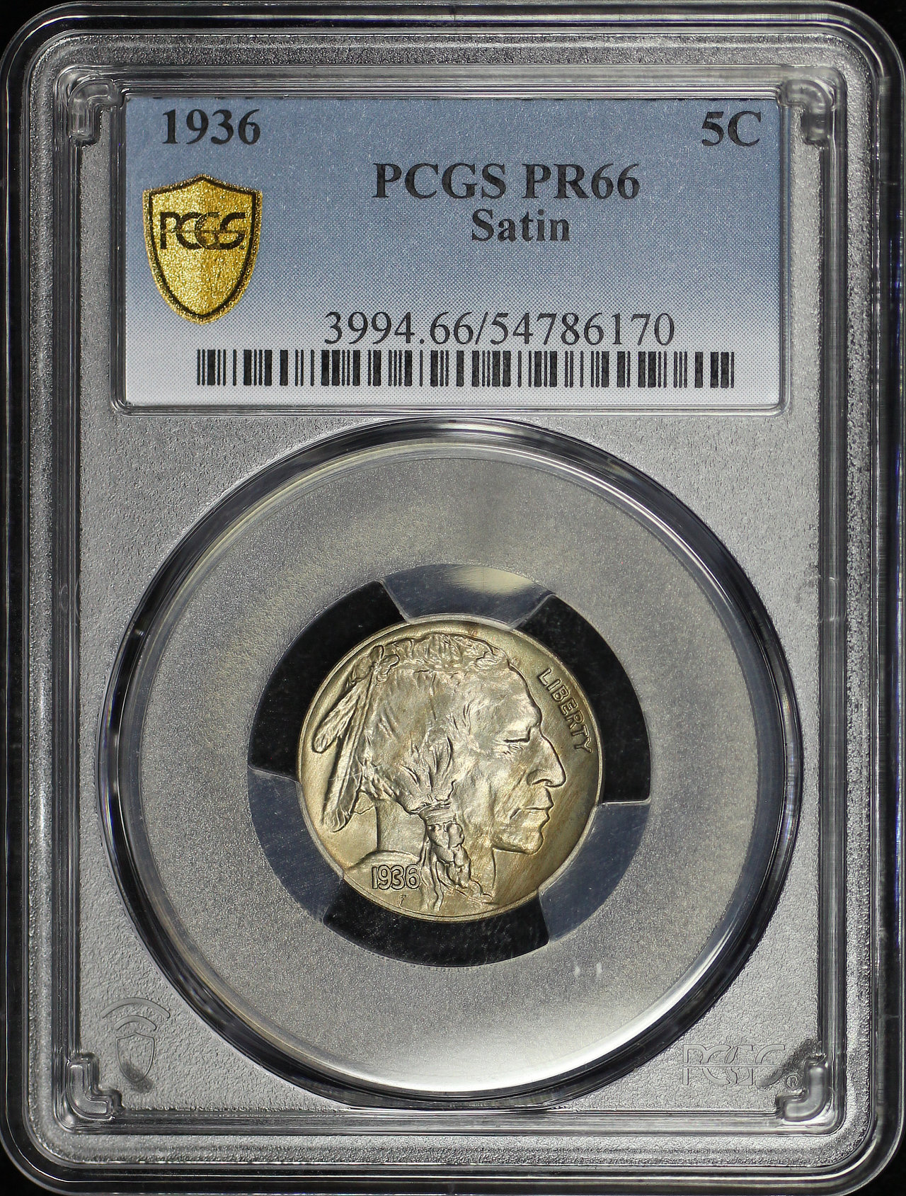 Obverse of this 1936 Buffalo Nickel Satin PCGS PR-66