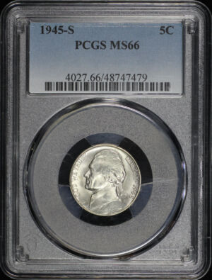 Obverse of this 1945-S Jefferson Nickel PCGS MS-66